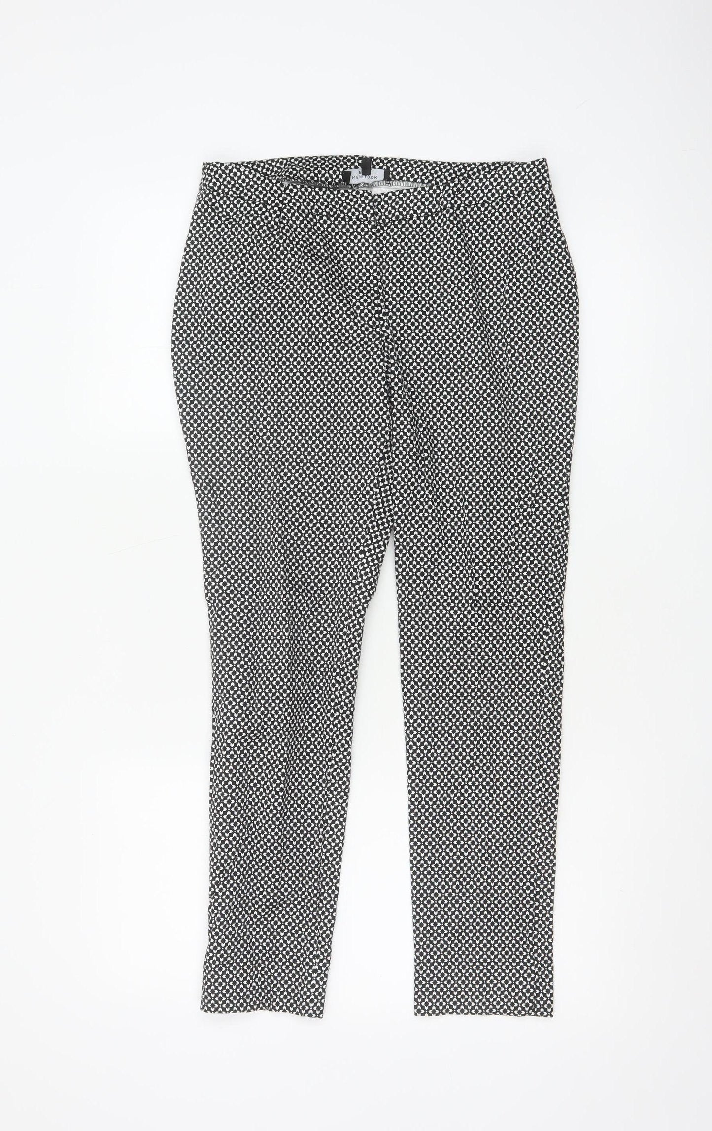 New Look Petite Black Geometric Slim Trousers Size 10