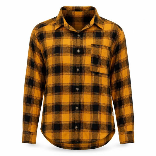 Front view of Hollister Women’s Yellow Plaid Flannel Button-Up Shirt XS