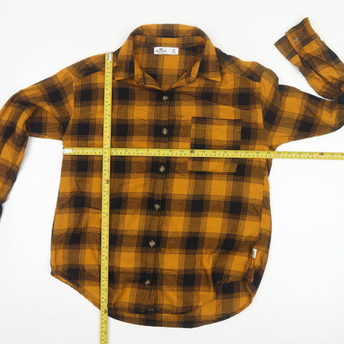 Hollister Women’s Yellow Plaid Flannel Button-Up Shirt XS
