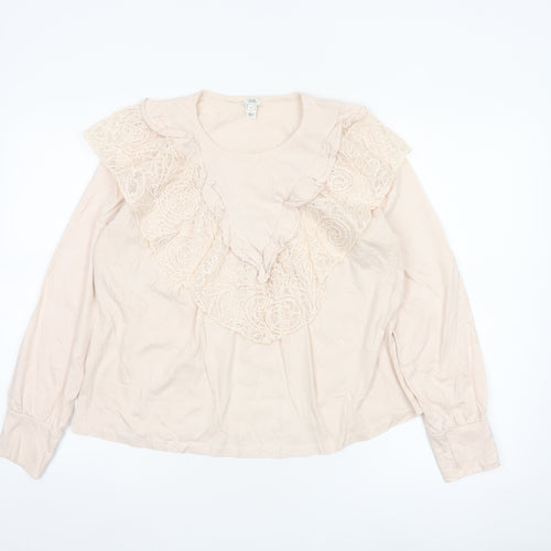 River Island Women’s Beige Lace Ruffle Long Sleeve Tunic Blouse Size 12