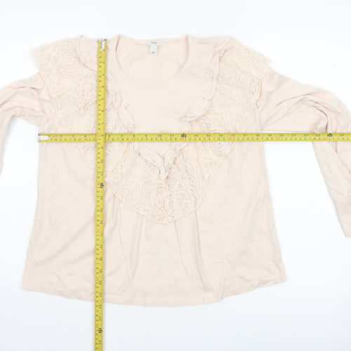 River Island Women’s Beige Lace Ruffle Long Sleeve Tunic Blouse Size 12