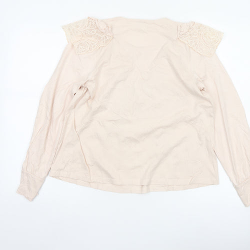 River Island Women’s Beige Lace Ruffle Long Sleeve Tunic Blouse Size 12