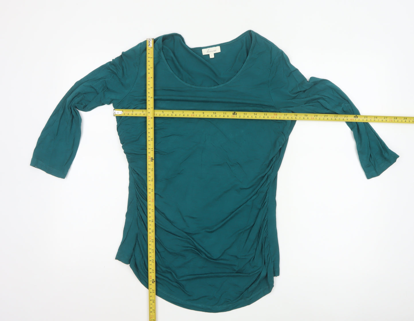 Linea Women’s Green Tunic Stretch Jersey Top L 3/4 Sleeve