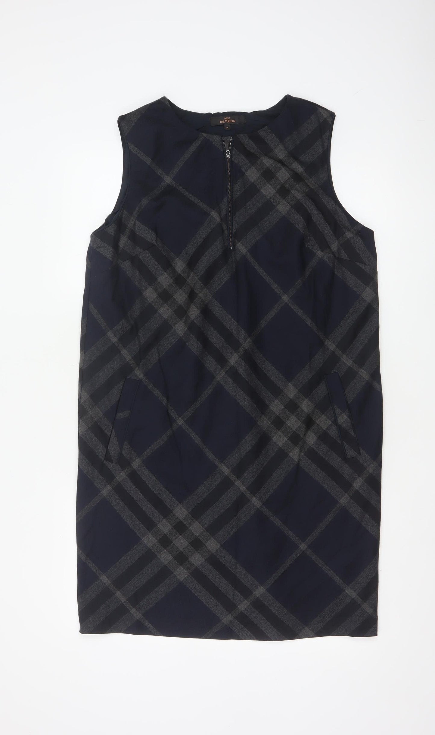 Next Women Blue Check Sleeveless Shift Dress Size 14