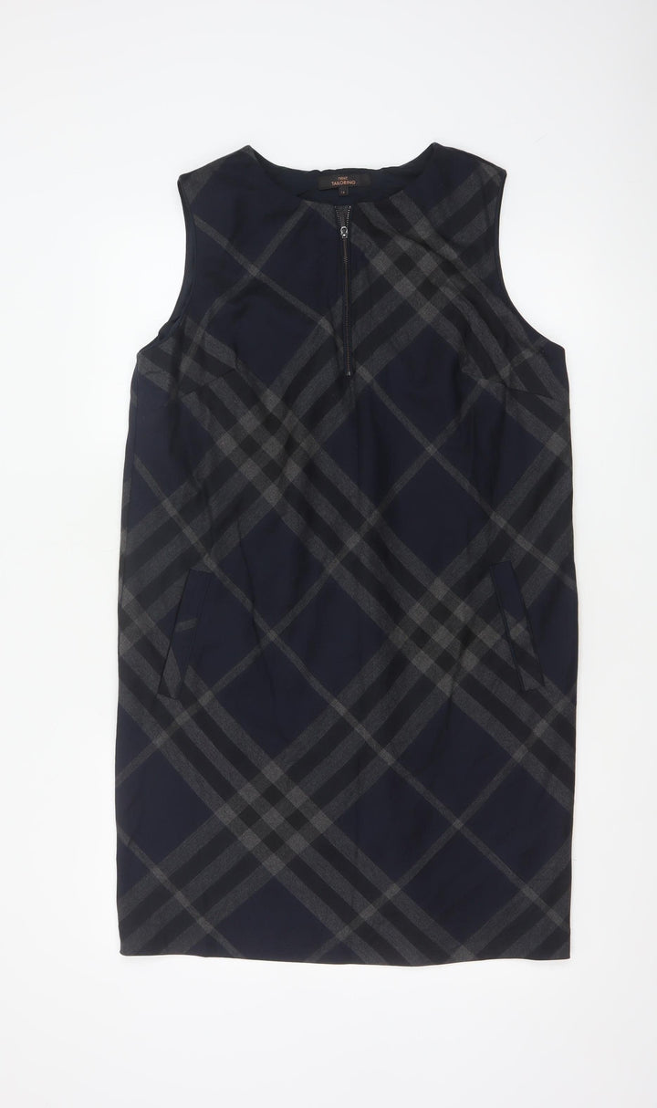 Next Women Blue Check Sleeveless Shift Dress Size 14