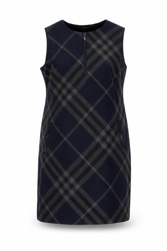 Front view of Next Women Blue Check Sleeveless Shift Dress, size 14