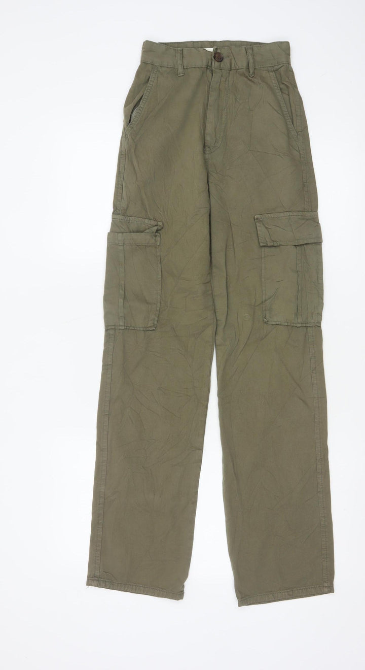 Stradivarius Womens Green Cargo Trousers Size 4 Cotton Twill Pants