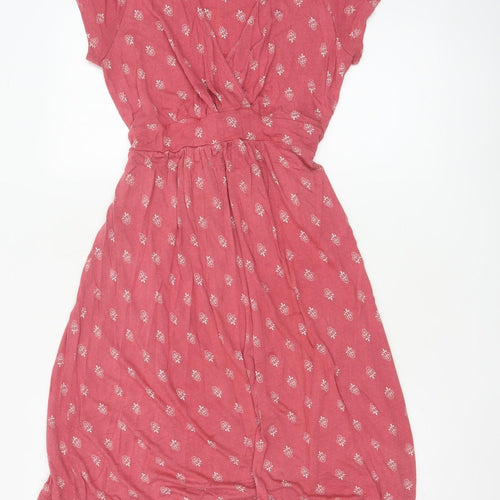 Fat Face Women Pink Floral Wrap Dress Size 12 Viscose Short Sleeve