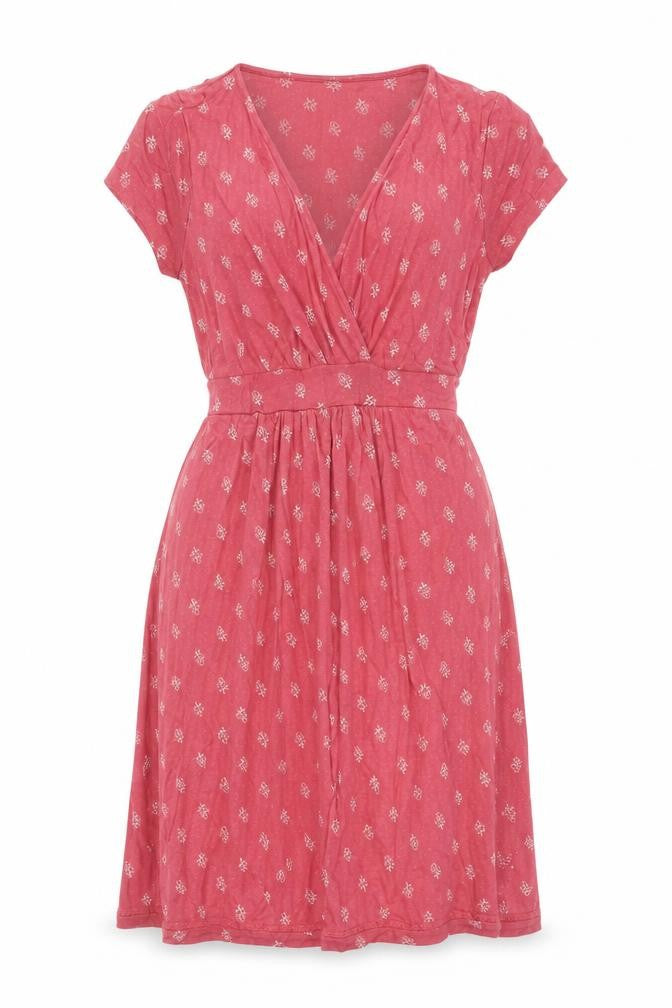 FatFace Women Pink Floral Wrap Dress Size 12 Viscose Short Sleeve
