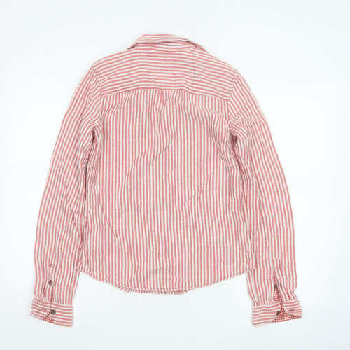 Hollister Women Red Striped Button-Up Shirt Small Cotton Casual