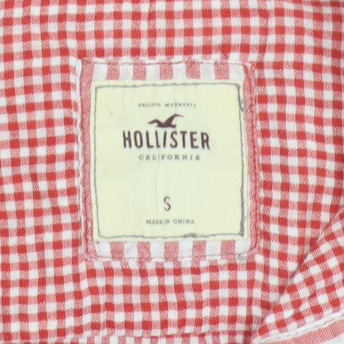 Hollister Women Red Striped Button-Up Shirt Small Cotton Casual