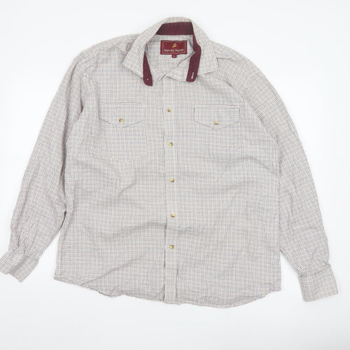 Harvey Parker Men's Beige Check Cotton Button-Up Shirt L
