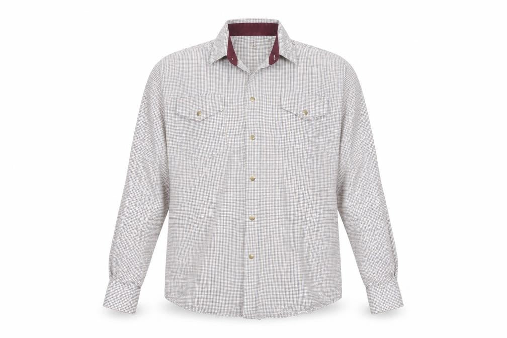 Front view of Harvey Parker Men's Beige Check Cotton Button-Up Shirt L