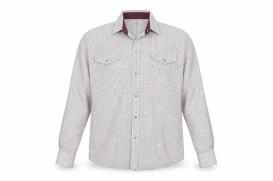 Front view of Harvey Parker Men's Beige Check Cotton Button-Up Shirt L