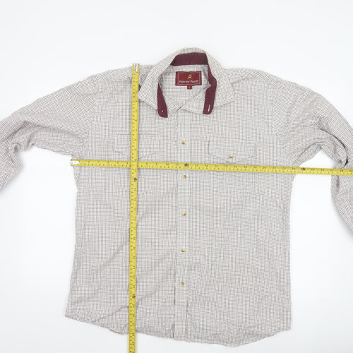 Harvey Parker Men's Beige Check Cotton Button-Up Shirt L