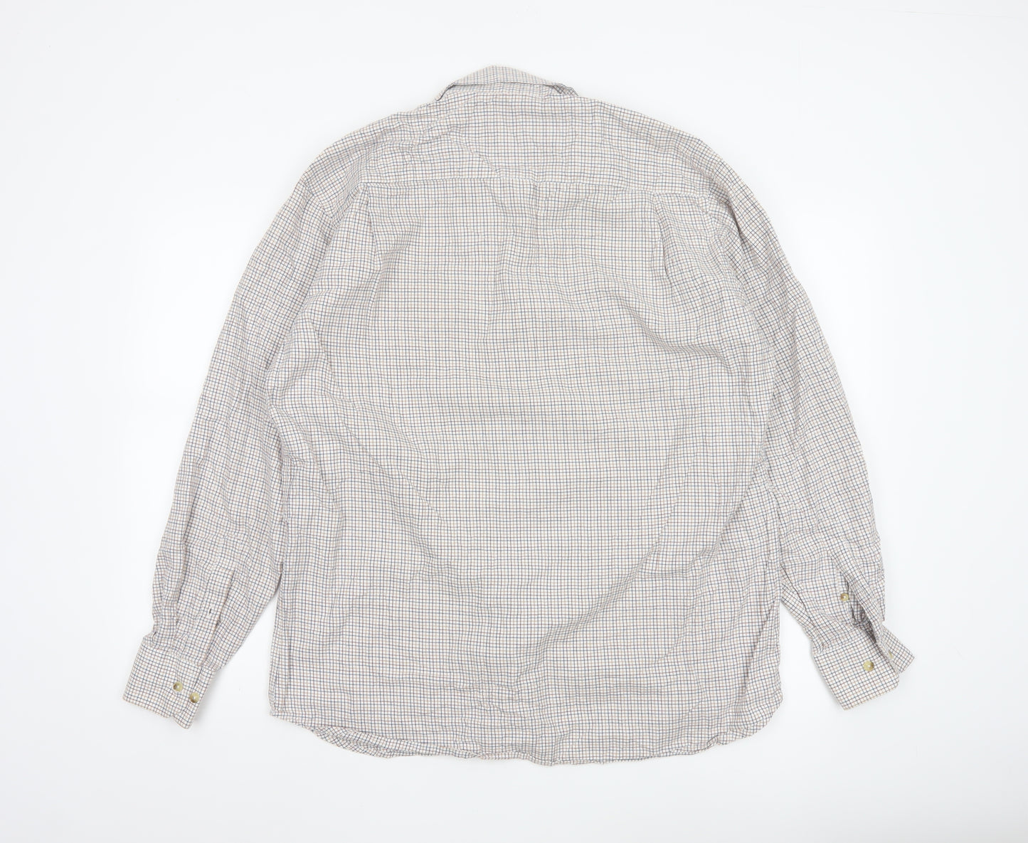 Harvey Parker Men's Beige Check Cotton Button-Up Shirt L
