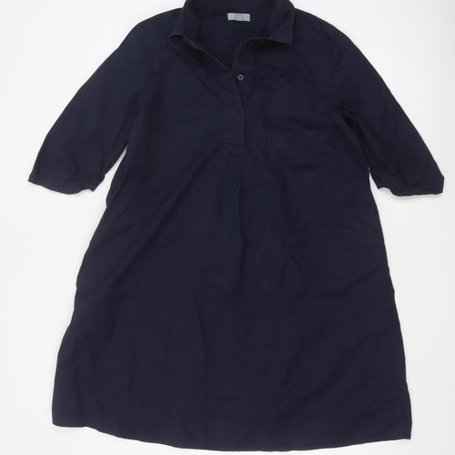 COS Women Blue Cotton Collared Shirt Dress Size 10