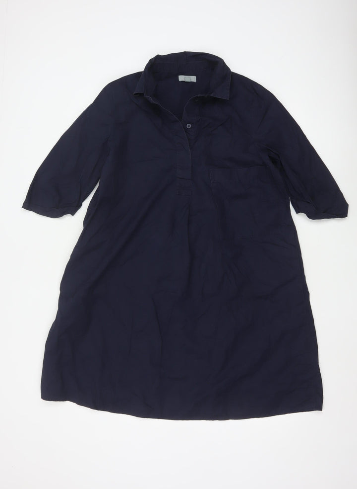 COS Women Blue Cotton Collared Shirt Dress Size 10