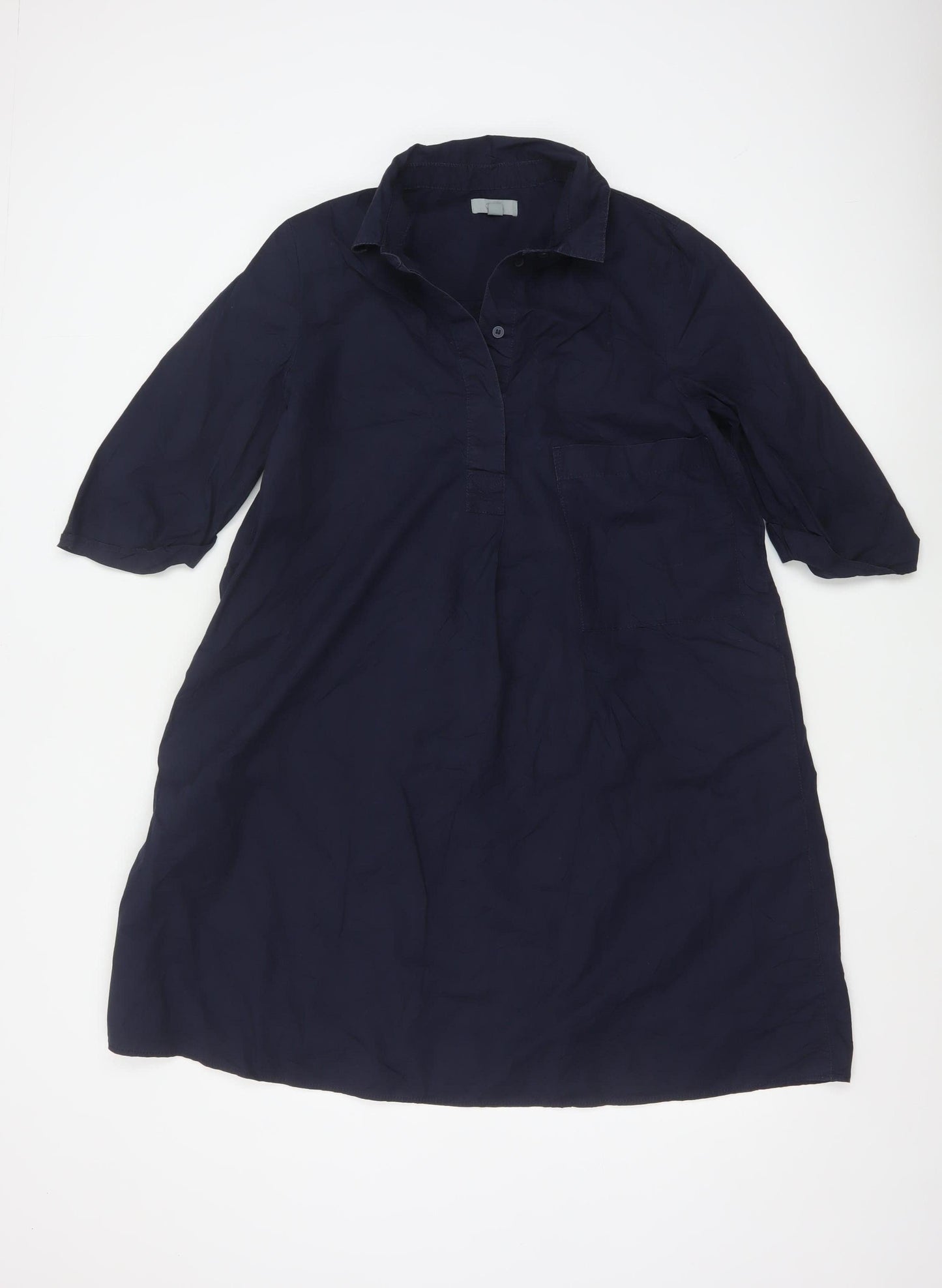 COS Women Blue Cotton Collared Shirt Dress Size 10