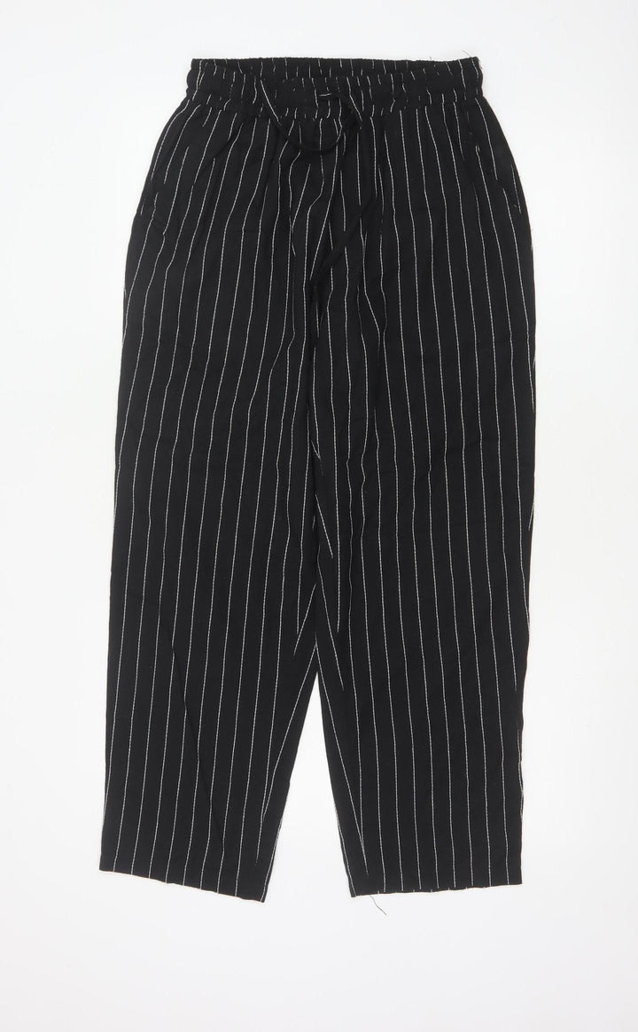 Zanzea Women’s Black Striped Cropped Trousers L Cotton Blend