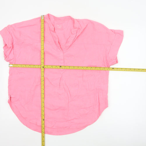 Marks and Spencer Women Pink Linen V-Neck Short Sleeve Blouse Size 14