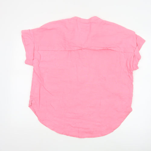 Marks and Spencer Women Pink Linen V-Neck Short Sleeve Blouse Size 14