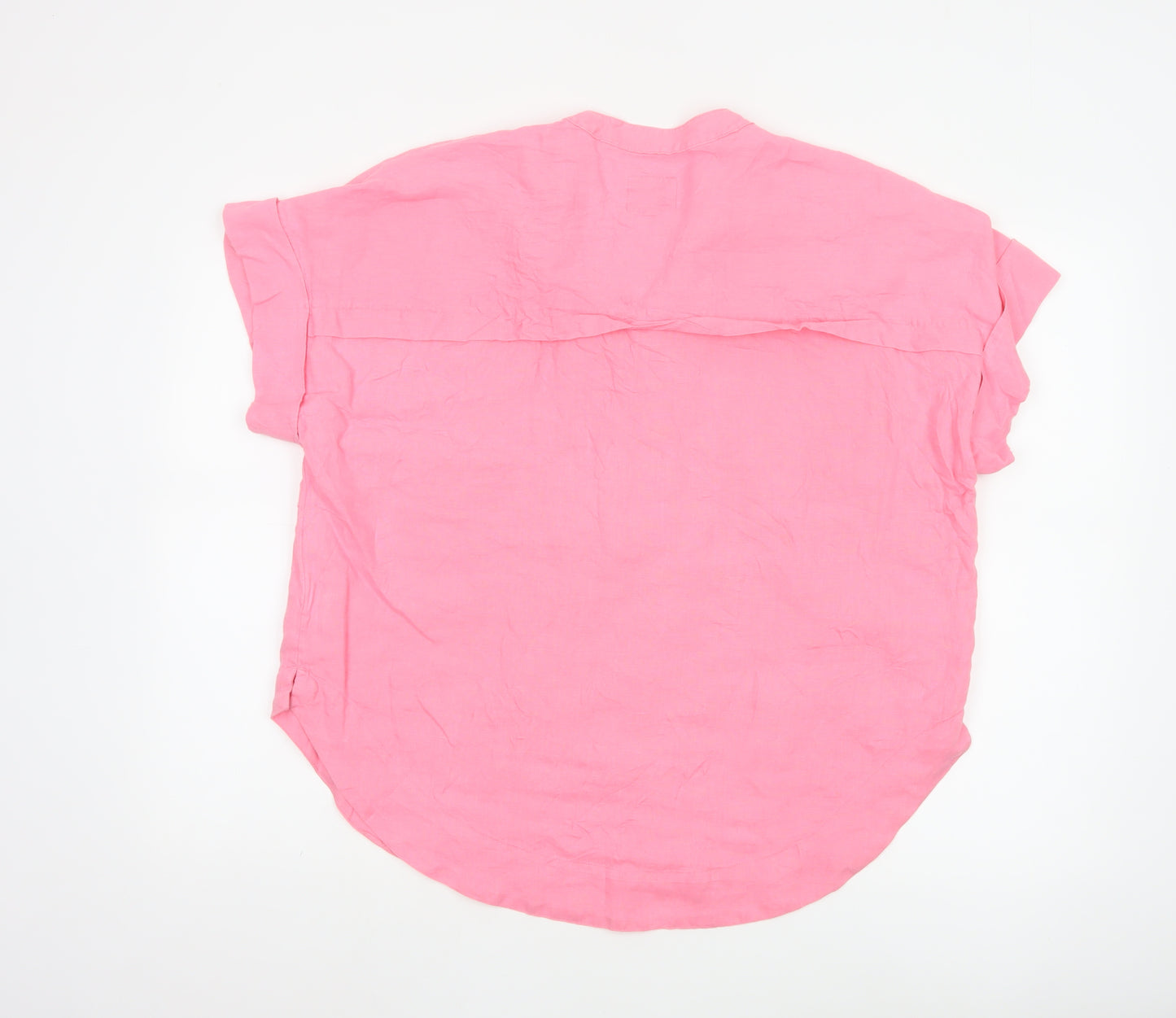 Marks and Spencer Women Pink Linen V-Neck Short Sleeve Blouse Size 14