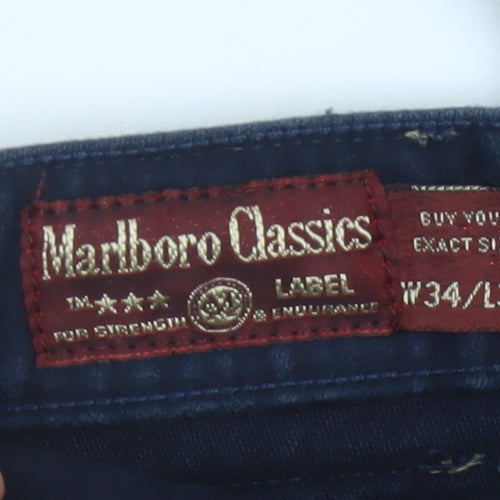 Marlboro Classics Men's Blue Chino Trousers Size L 34x34 Regular Fit