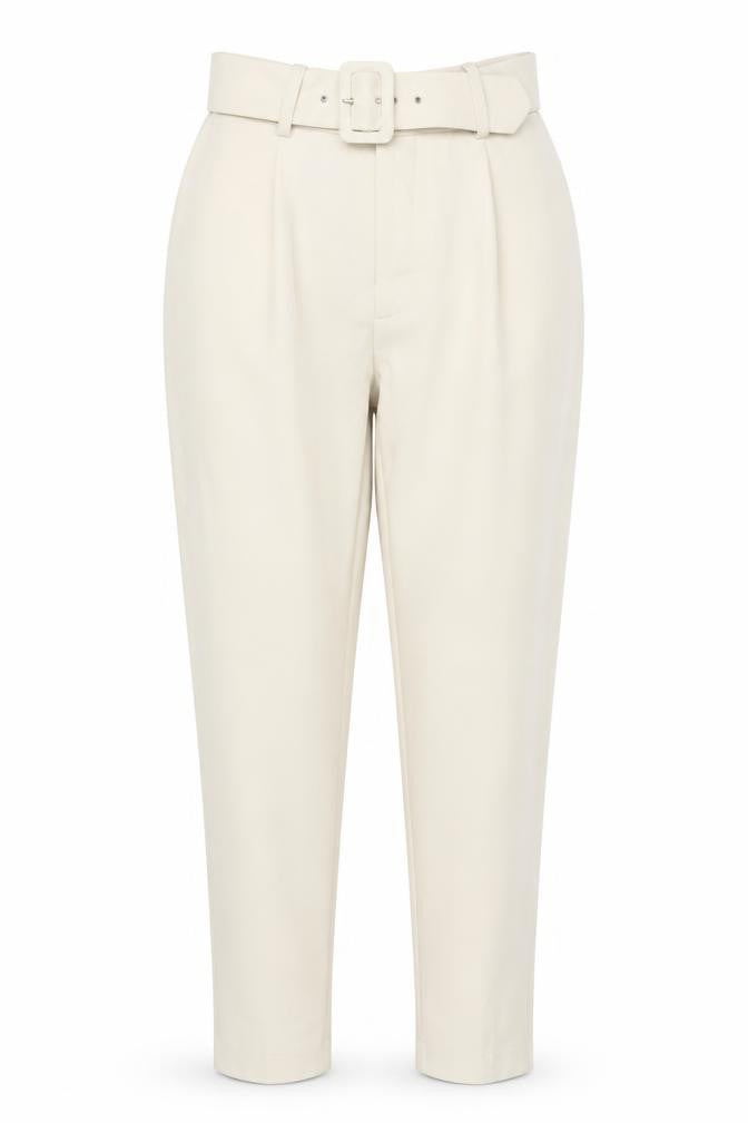 Zara Women’s Beige Paperbag Trousers L High Waist Belted Viscose Blend