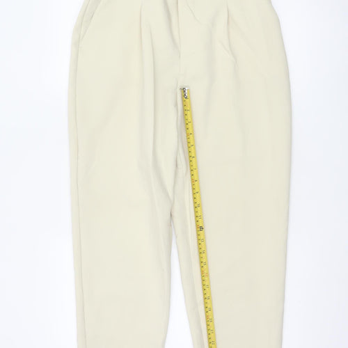 Zara Women’s Beige Paperbag Trousers L High Waist Belted Viscose Blend