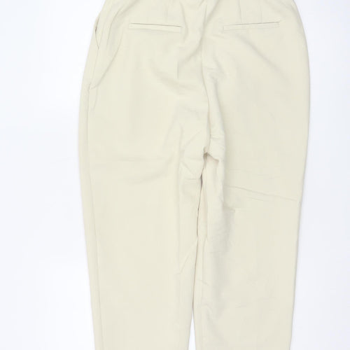 Zara Women’s Beige Paperbag Trousers L High Waist Belted Viscose Blend
