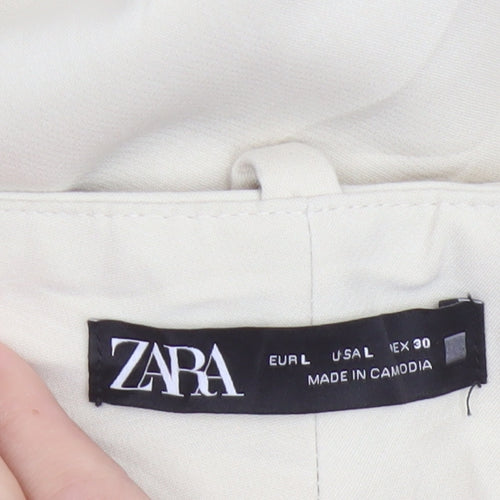 Zara Women’s Beige Paperbag Trousers L High Waist Belted Viscose Blend