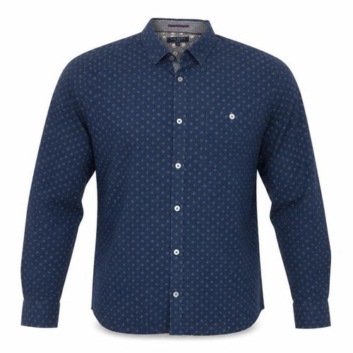 Ted Baker Men's Blue Geometric Long Sleeve Slim Fit Cotton Shirt L