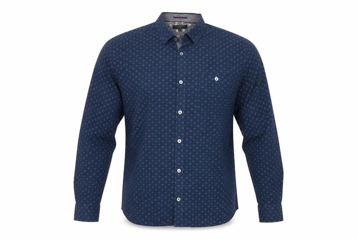 Ted Baker Men's Blue Geometric Long Sleeve Slim Fit Cotton Shirt L