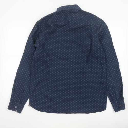 Ted Baker Men's Blue Geometric Long Sleeve Slim Fit Cotton Shirt L