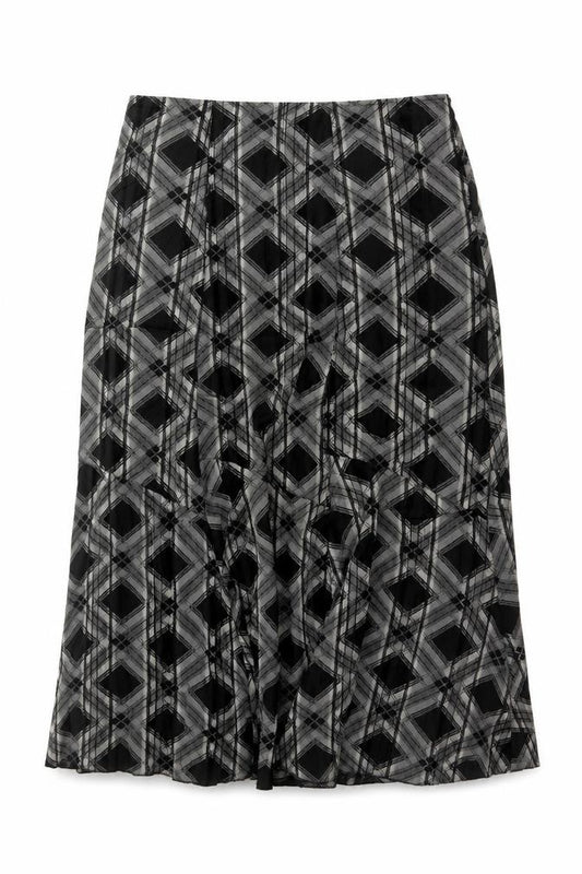 Front view of Marks & Spencer Per Una Women's Black Geometric A-Line Midi Skirt, size 18L