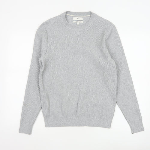 Marks and Spencer Mens Grey Cotton Blend Crew Neck Jumper Size S