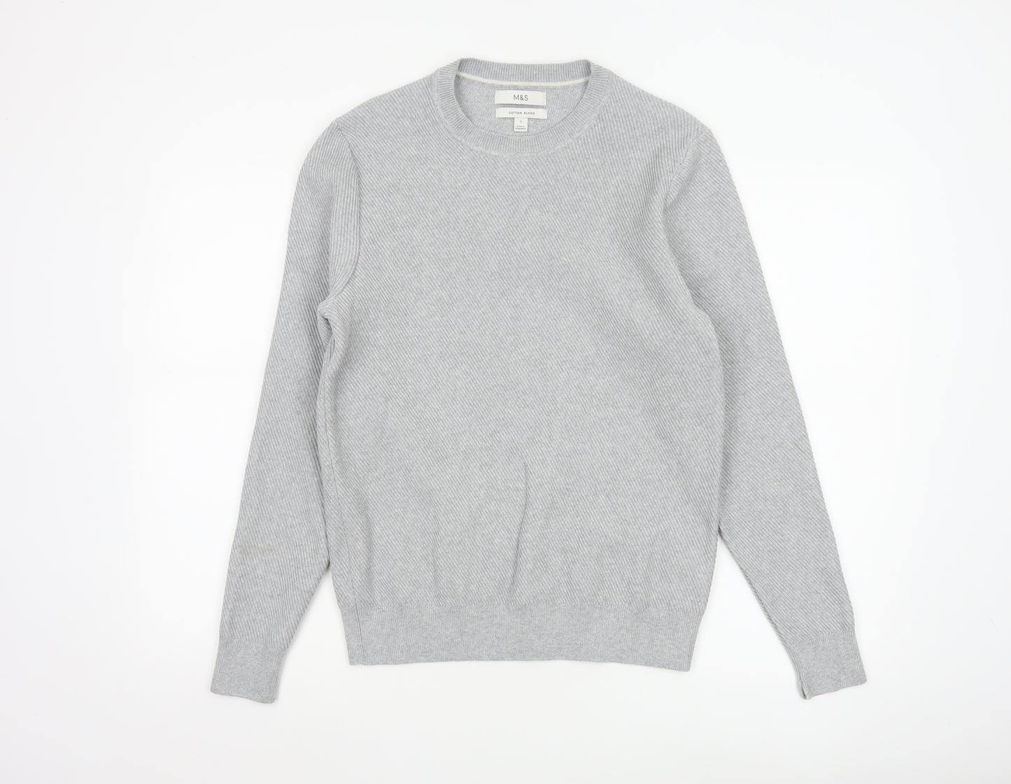 Marks and Spencer Mens Grey Cotton Blend Crew Neck Jumper Size S