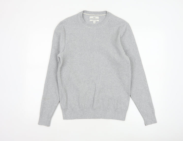 Marks and Spencer Mens Grey Cotton Blend Crew Neck Jumper Size S