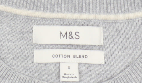 Marks and Spencer Mens Grey Cotton Blend Crew Neck Jumper Size S
