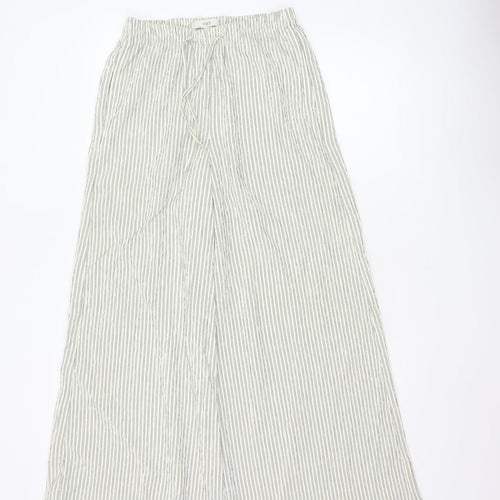 Marks and Spencer Women’s White Striped Wide-Leg Trousers Size 8 Short