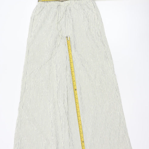 Marks and Spencer Women’s White Striped Wide-Leg Trousers Size 8 Short