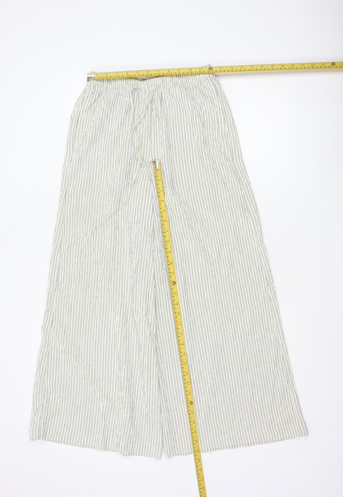 Marks and Spencer Women’s White Striped Wide-Leg Trousers Size 8 Short