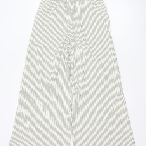 Marks and Spencer Women’s White Striped Wide-Leg Trousers Size 8 Short