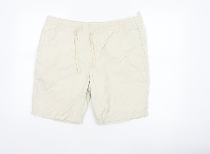 Marks and Spencer Men's Beige L Sweat Shorts with Drawstring Waist