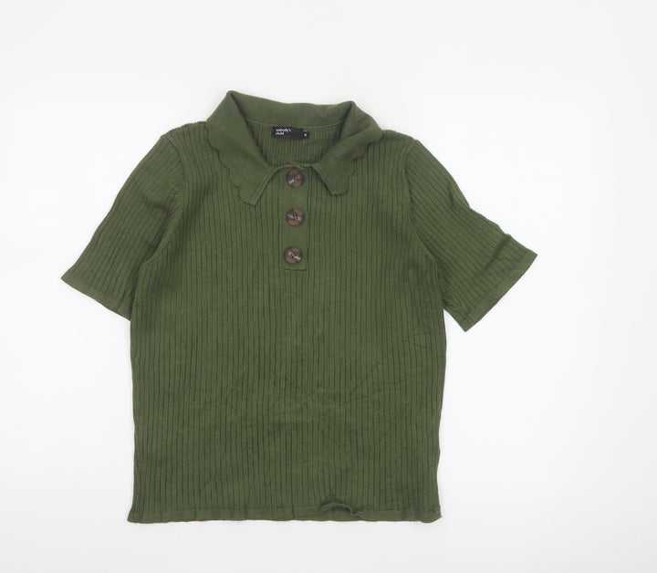 Nobody’s Child Women Green Ribbed Polo Top UK 16 Short Sleeve