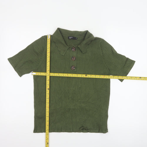 Nobody’s Child Women Green Ribbed Polo Top UK 16 Short Sleeve