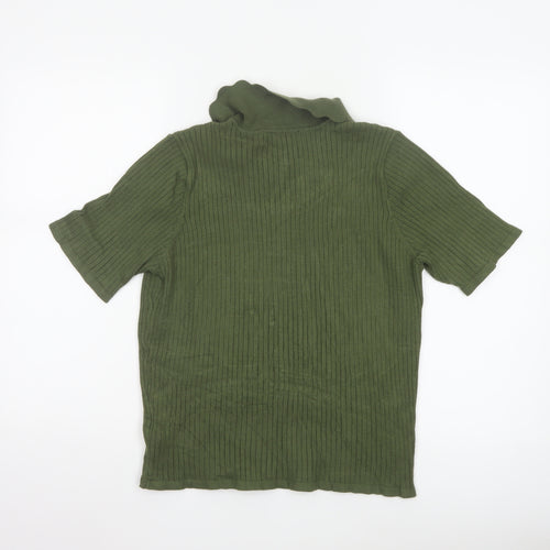Nobody’s Child Women Green Ribbed Polo Top UK 16 Short Sleeve