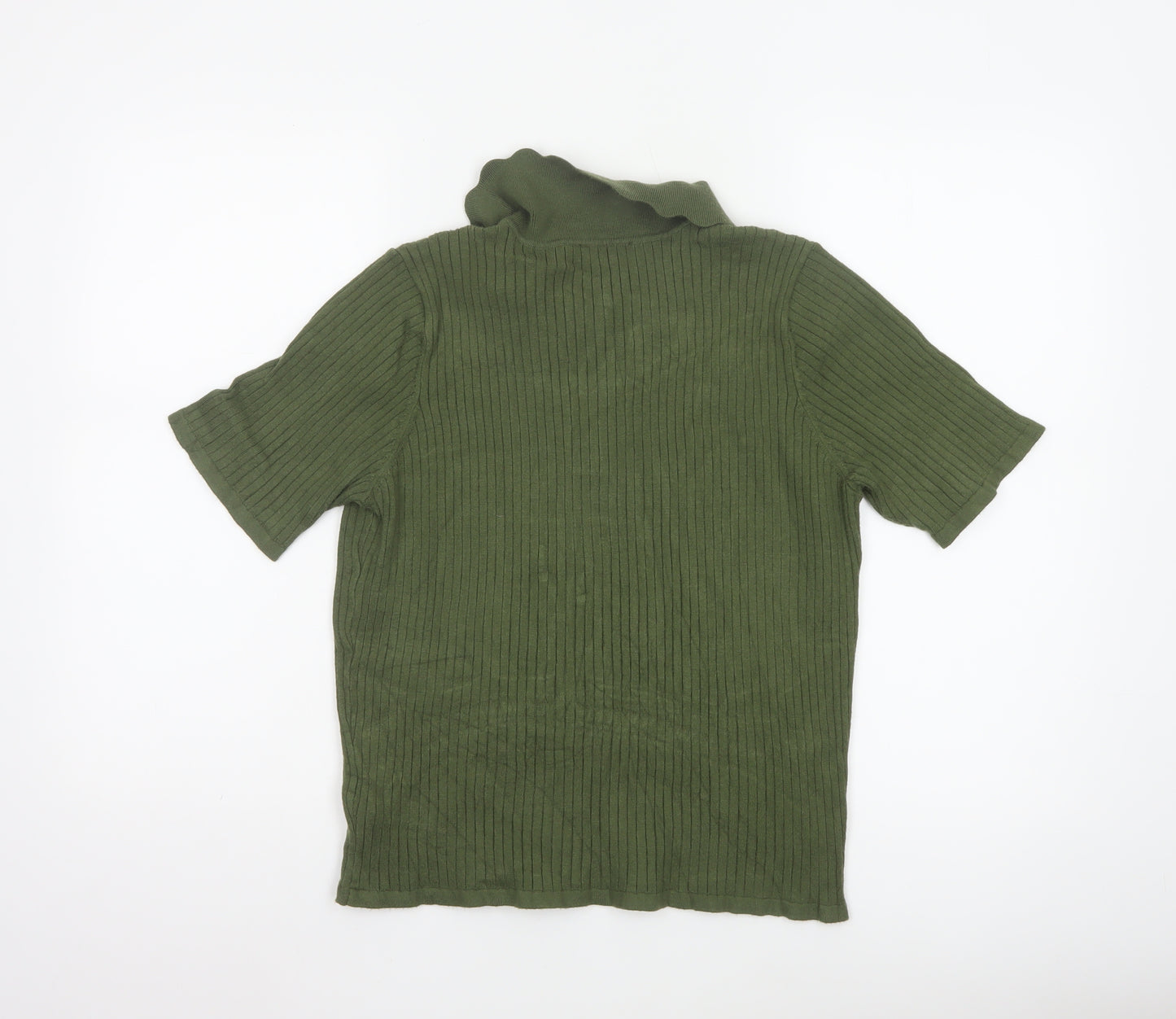 Nobody’s Child Women Green Ribbed Polo Top UK 16 Short Sleeve