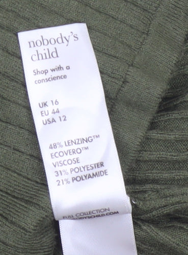 Nobody’s Child Women Green Ribbed Polo Top UK 16 Short Sleeve